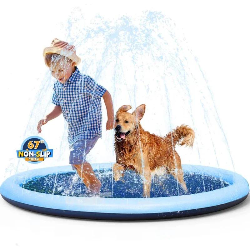 Kinder Sommer Outdoor Wasserspielzeug - Rutschfeste Dicke Hund Spritzmatte Sprinkler Pool Spaß Hinterhof Brunnen Spielmatte Perfektes Kinderspielzeug Geschenk