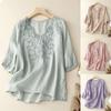 Women'S Floral Embroidery Shirts 3/4 Sleeve Round Neck Tops Blouses Basic Summer Casual Short Sleeve T Shirt Soft Cotton Tops