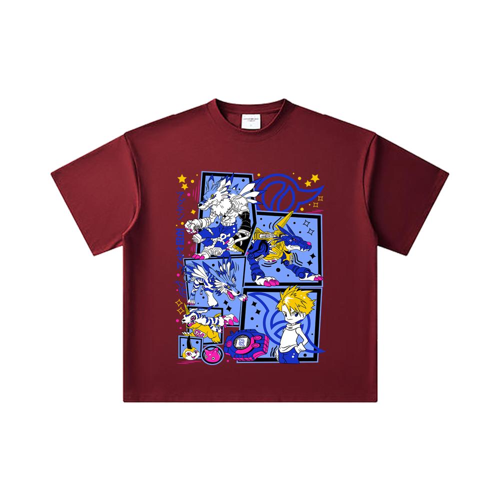 260 GSM Double Yarn 32 Count 100% Cotton Digimon V2 Garurumon Print Unisex Heavy Cotton T Shirt