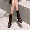 Side Zip Block Heel Single Boots Women's Autumn Square Toe Anti-Slip Wear-Resistant Block Heel Short Boots