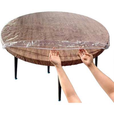 Transparent Waterproof Round Elastic Edged Table Cover PVC Home Simple Convient Kitchen Catering Protector Tablecloth