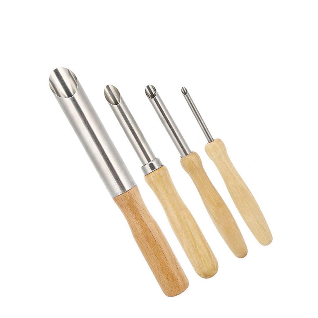 4Pcs Wood Handle Circular Round Hole Pottery Clay Cutters Carving Drilling Tool