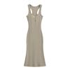 U-neck low-cut button-fitting dress, long dress, pure lust, Spice Girl sleeveless hip-wrapped skirt, slim bottom vest skirt