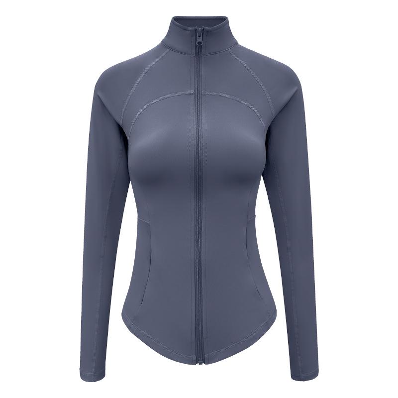 

Women s Slimming Fitness Zipper Jacket with Stand-up Collar and Long Sleeves for Yoga and Cycling. L