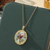 Monet-Inspired Flower Pendant Necklace, Hand-Painted, High-End Stainless Steel Clavicle Chain, New Chinese Style