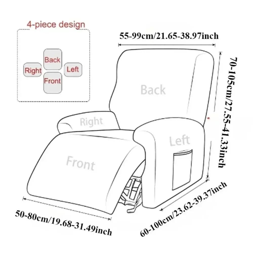 4PCS/set Milk Silk Stretch Recliner Sofa Covers Printed Elastic Armchair Chair Slipcovers for Living Room Furniture Protector