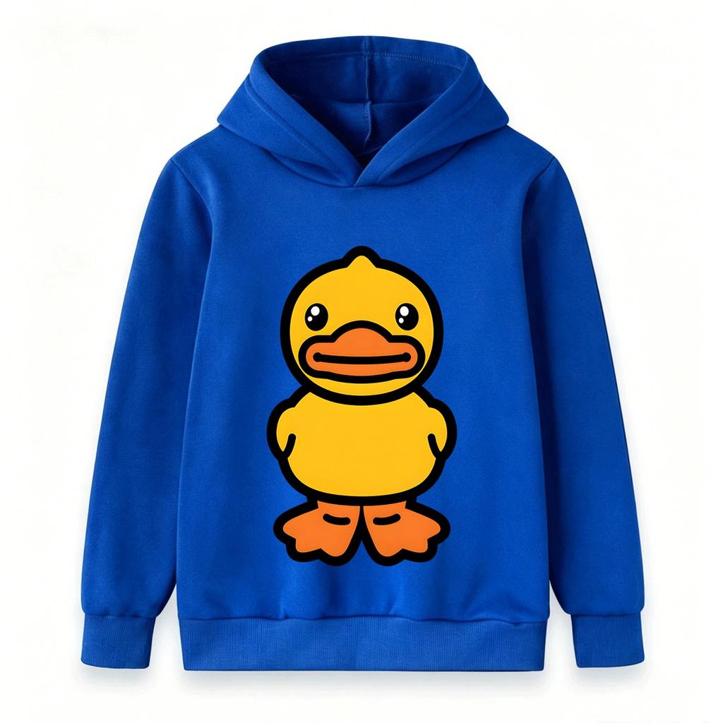 Cute Cartoon Yellow Duck Print Kids Hooded Sweatshirt, Casual Long Sleeve Pullover Hoodie for Boys Girls, Soft Comfortable Daily Wear Tops Children
