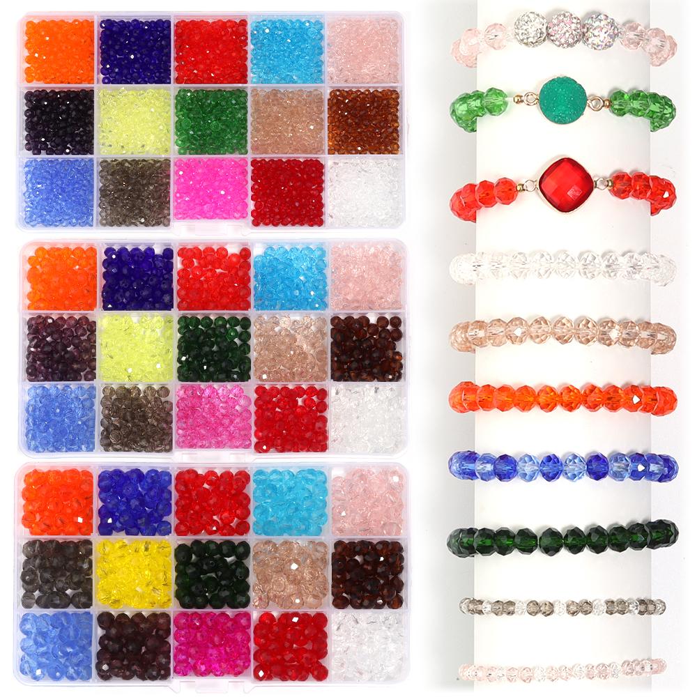 4/6/8mm Farbkristallperlen Set Facettiertes Glas Lose Perlen 15 Fächer/Box für DIY Armband Halskette Schmuckherstellung Zubehör Set