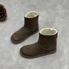 Johnature Genuine Leather Snow Boots Plush Warm Cotton Shoes Round Toe Flat Bottom Short Boots