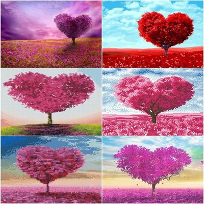 Full Round Diamond Painting Pink Heart Tree Scenery 5D Diamond Embroidery Rhinestones Mosaic Wall Artt