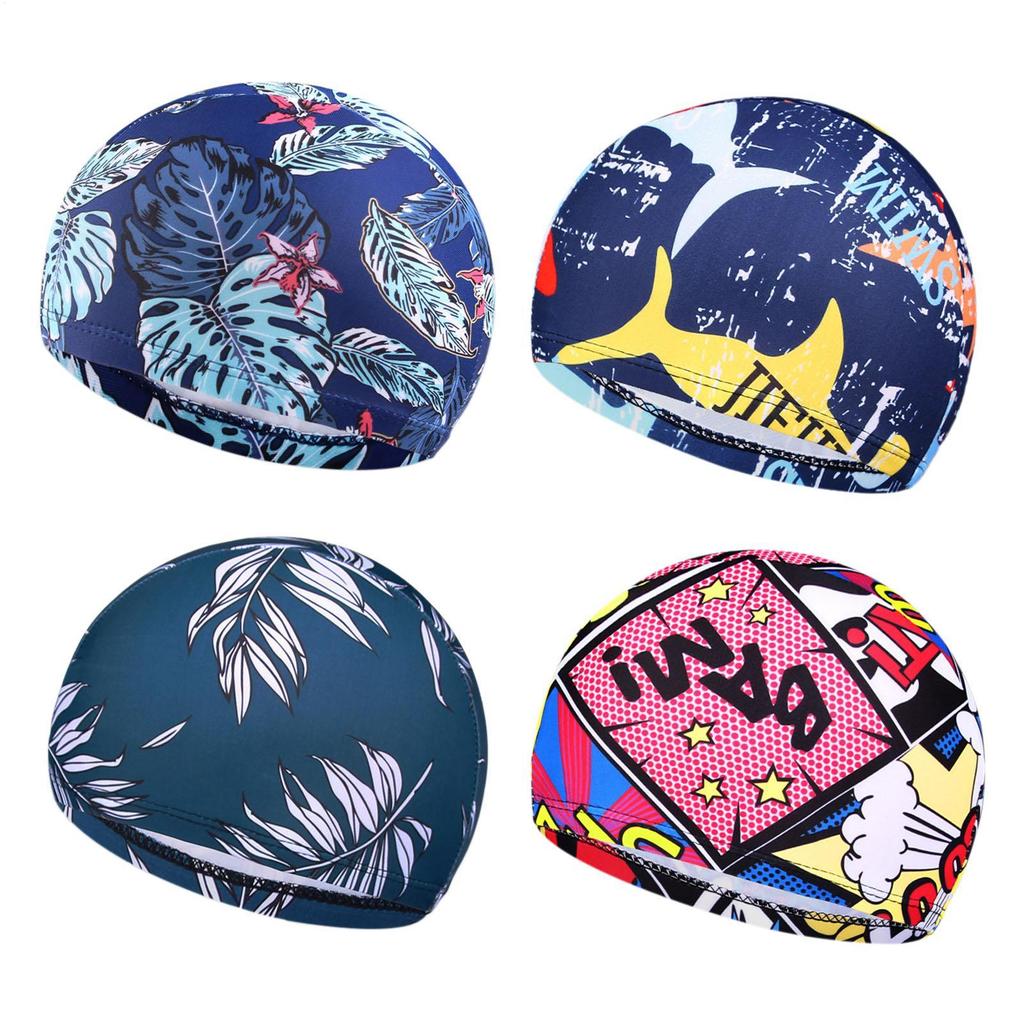Unisex Printed Swim Caps Waterproof Polyester Swimming Hat For Boys Girls Ear Protection Pool Accessories Kids Youth Sports