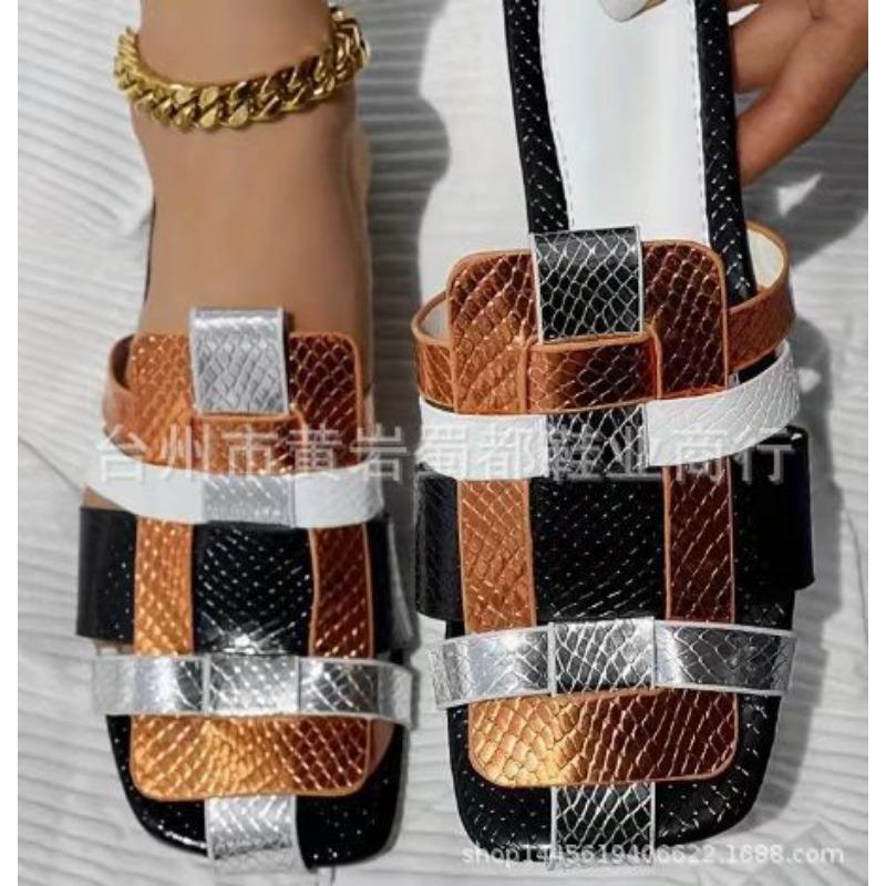 

Large size bag head half drag women s spring and summer new flat-bottomed slippers women s color matching square head cool slippers 43