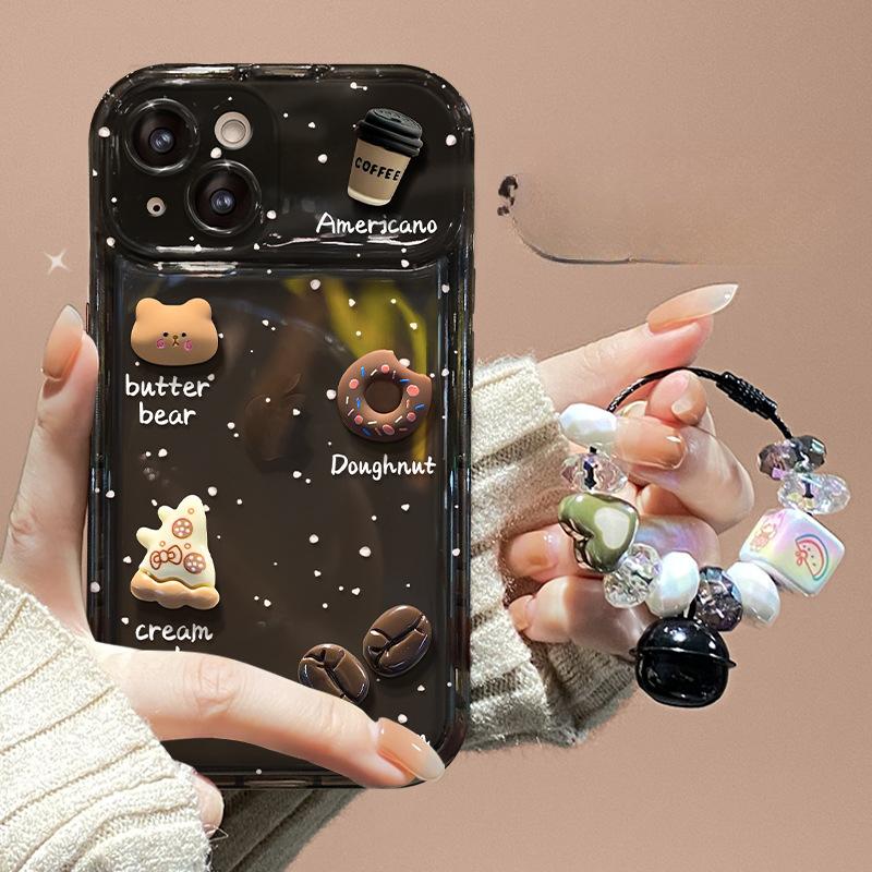 Cake Coffee Doll Pendant Suitable for Apple 14 Mobile Phone Case Iphone15promax Flip Mirror 13 Anti-fall