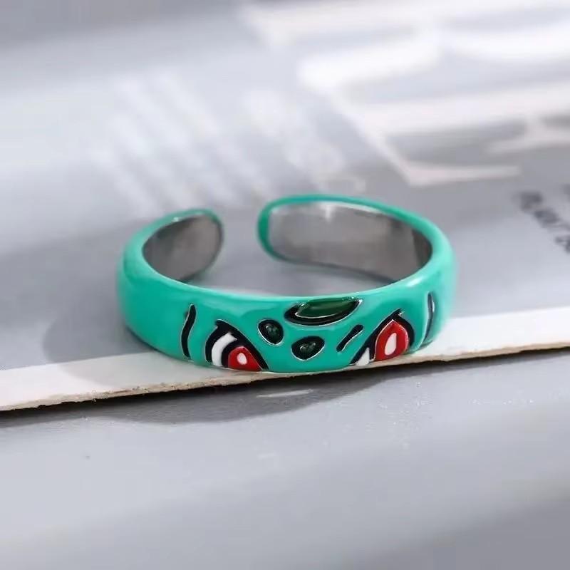 Pokemon Dratini Couple Ring S925 Silver Anime Peripheral Opening Adjustable Cartoon Accessories Fashion Gift