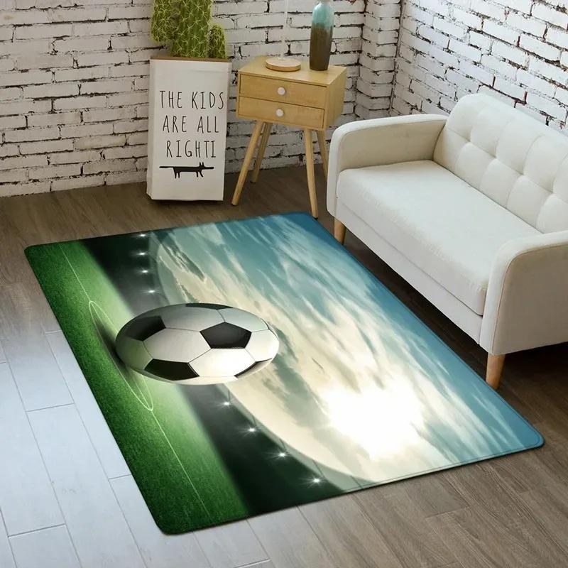 3D Fire Soccer Ball Football Field Rug Living Room Bedroom  Sports Non-Slip Carpet Look Ideal Gift for Football Enthusiasts