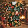 Women's V-Neck Short Sleeve Christmas Print Work Tunic Top with Pockets and Side Slits