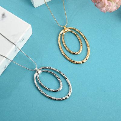 Colar feminino exagerado com argola dupla camada, pingente, corrente de suéter, corrente de osso de cobra galvanizada