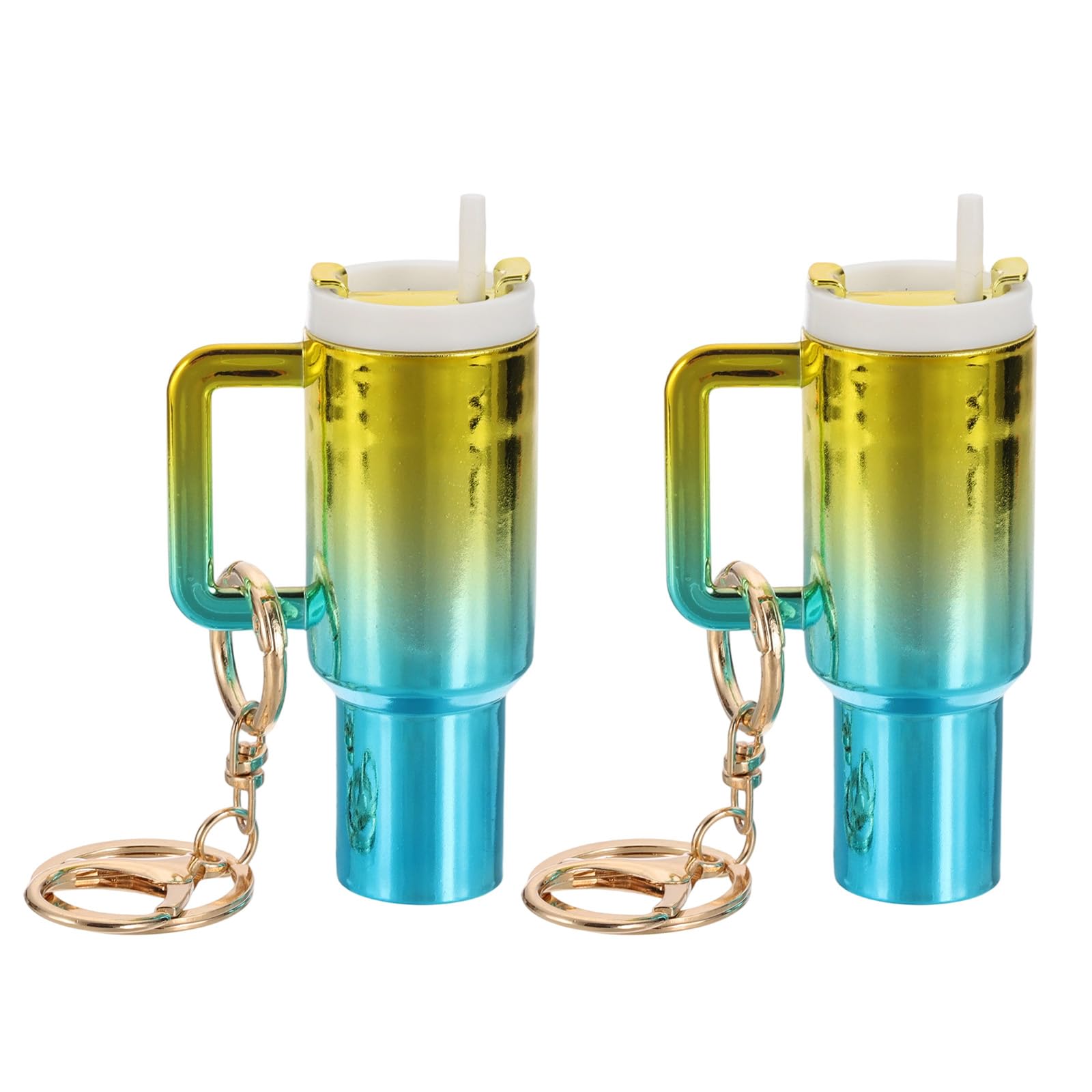 

[PATIKIL] Mini Glass Keychains (Set of 2) with Lip Balm Holder, Cute Bag Decoration, Gradient Gold-Green