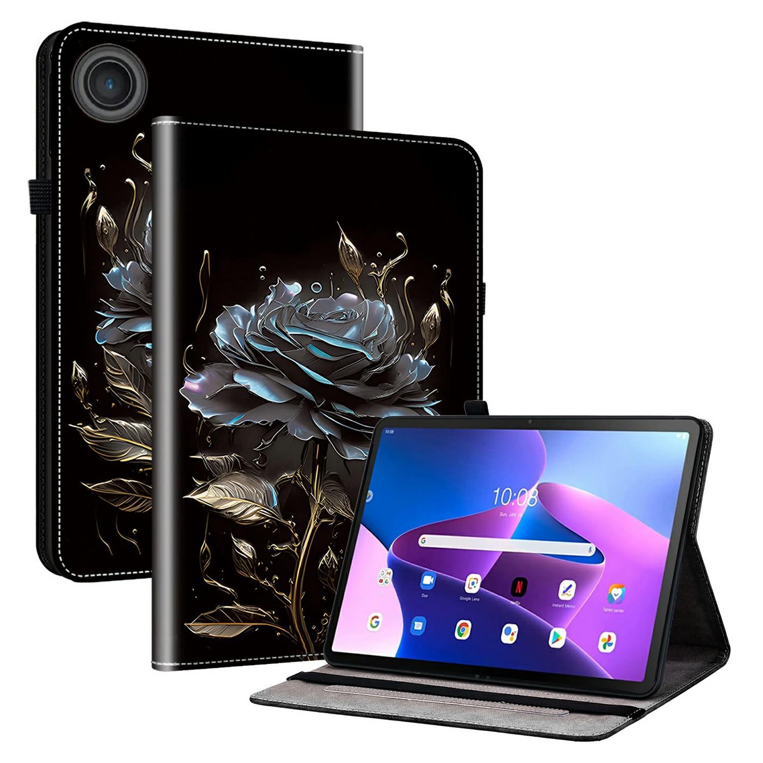 

Для Lenovo Tab TB311FU Кожаный чехол с принтом, подставка, чехол для планшета со слотами для карт Black Rose