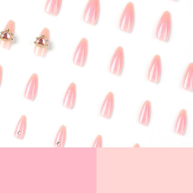 Wear nail pink petals pink love rhinestone nail piece finished product removable press on nails