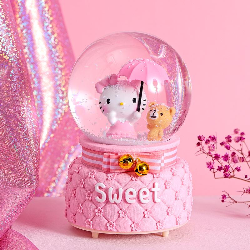 Cartoon Couple Crystal Ball Resin Snow Globe Music Box Toy