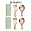 1/2set Stainless Steel Cutlery Set Portable Short Handle Spoon & Fork Boxed Utensils for Students Travel Picnic Perfet Tableware