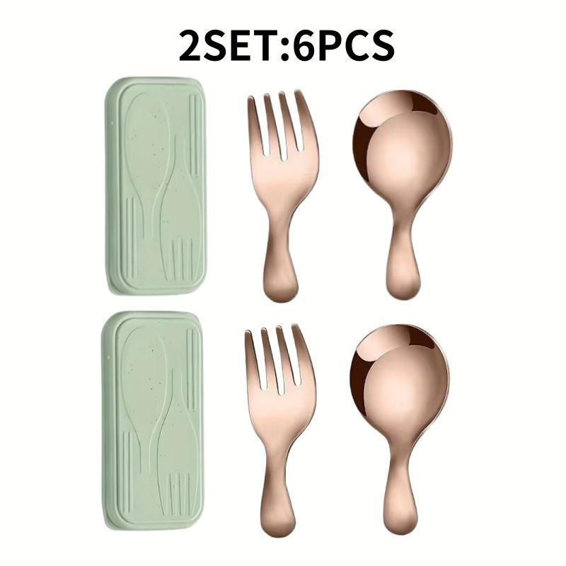 1/2set Stainless Steel Cutlery Set Portable Short Handle Spoon & Fork Boxed Utensils for Students Travel Picnic Perfet Tableware