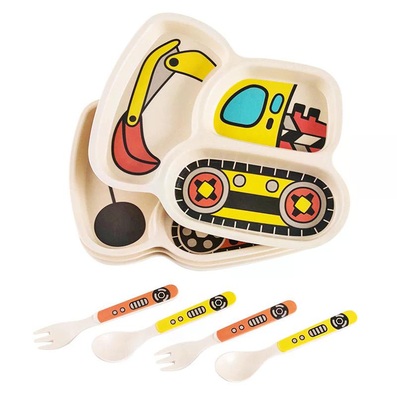 Kids Plates Set, Plate Fork And Spoon 3-Piece Set - Toddler Plates Dinnerware Dinner Dish Set Baby Feeding Divided Plate