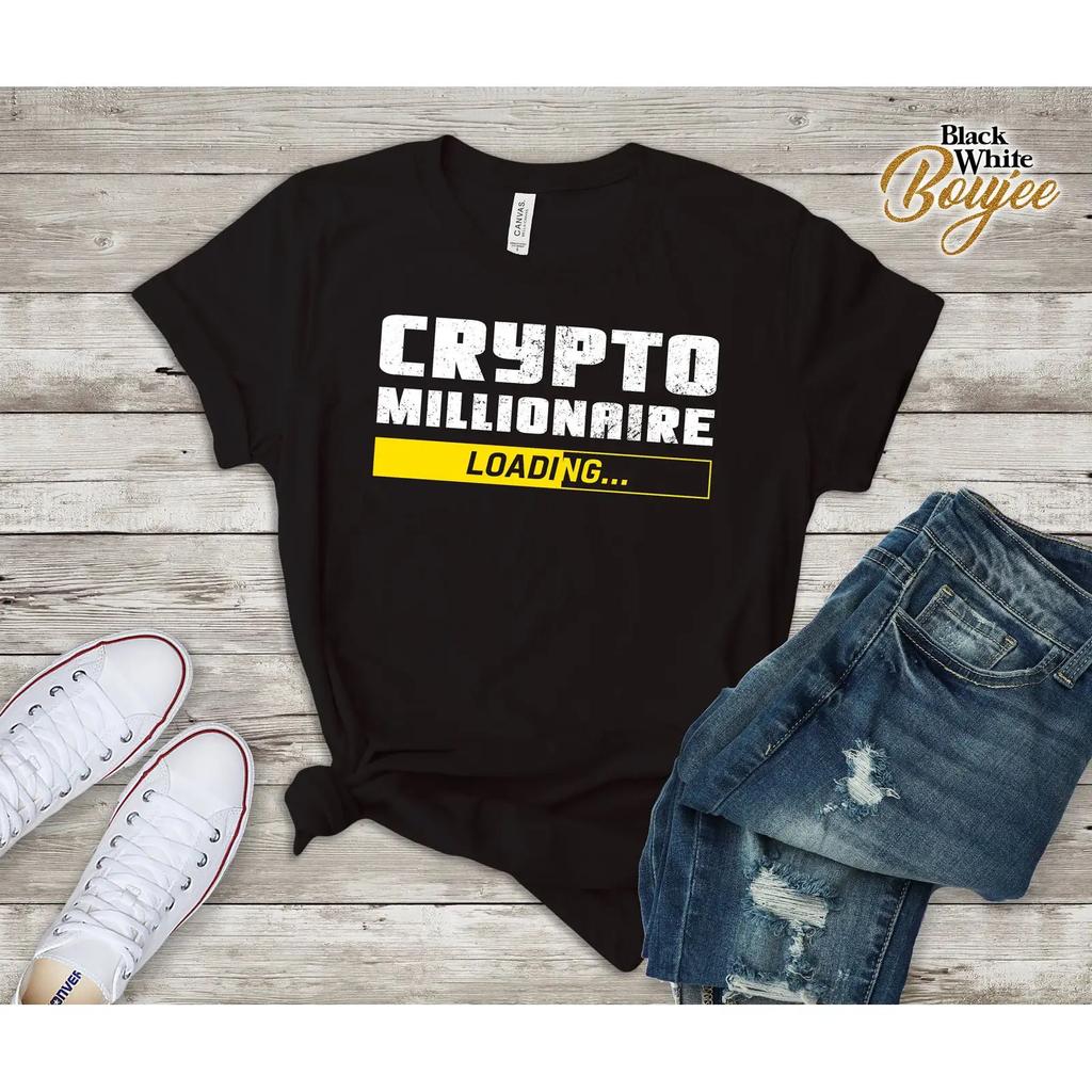 Crypto T Shirt Millionaire Loading Funny Bitcoin Eth Dogecoin Outfit Cryptocurrency Future vintage Washed graphic Versatile