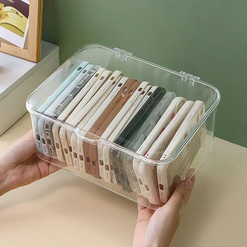 

2pcs Acrylic Sundries Storage Basket Phone Case Holder Ins Transparent Phone Case Organizer Storage Box with Cover Home Desktop чистый