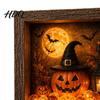 Gothic Shadow Box Night Light DIY Lighted Halloween Ghost Kit Wooden Frame LED Warm Light Crystal Glass Display Case Memory with Panel Decorative