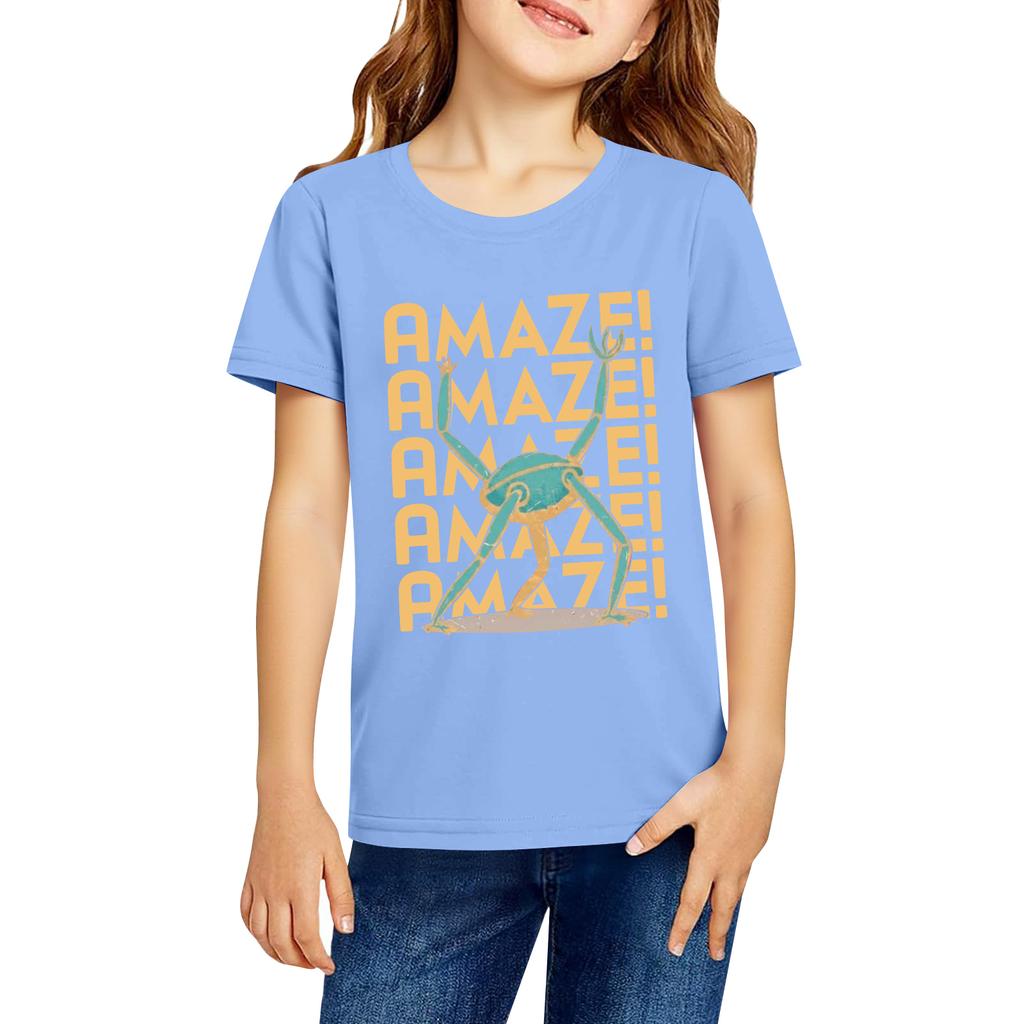 Fashionable Round Neck Short Sleeve Work Clothes Printed Tops For KID Summer Tops