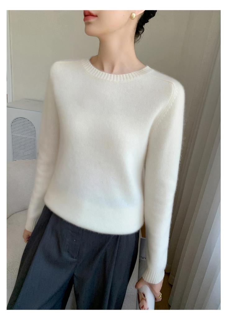 Women's Thickened Cashmere Wool Sweater - Round Neck, Flat Saddle Shoulder Knit Base Layer for Autumn & Winter