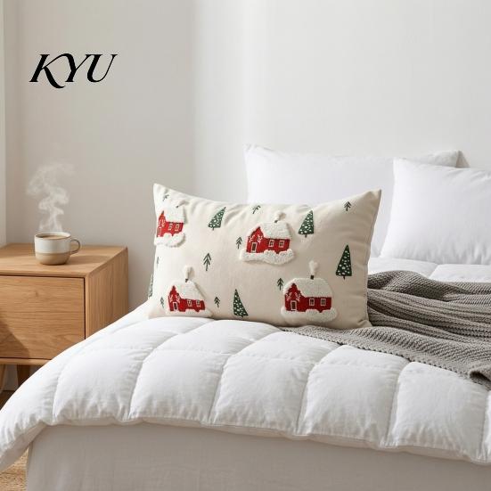 Christmas Cottage Cushion Cover Cover, Red Snowy House Pillowcase, Decorative Holiday Gift for Home Decor Throw Pillow Case Sofa Couch Farmhouse