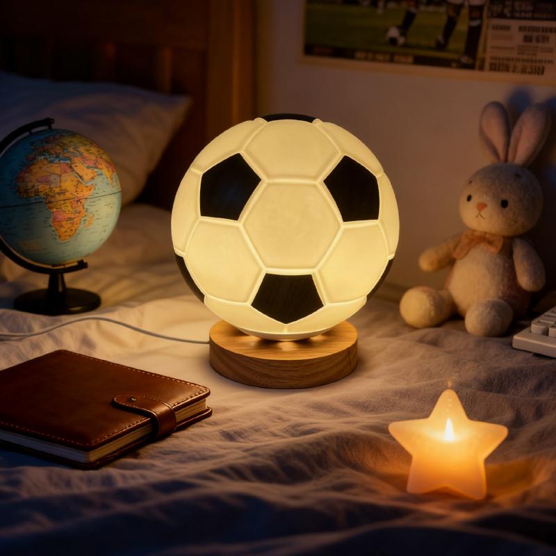 Football Glass Table Lamp Creative LED Bedroom Bedside Study Desktop Sleep Ambient Birthday Gift Decor Lamp