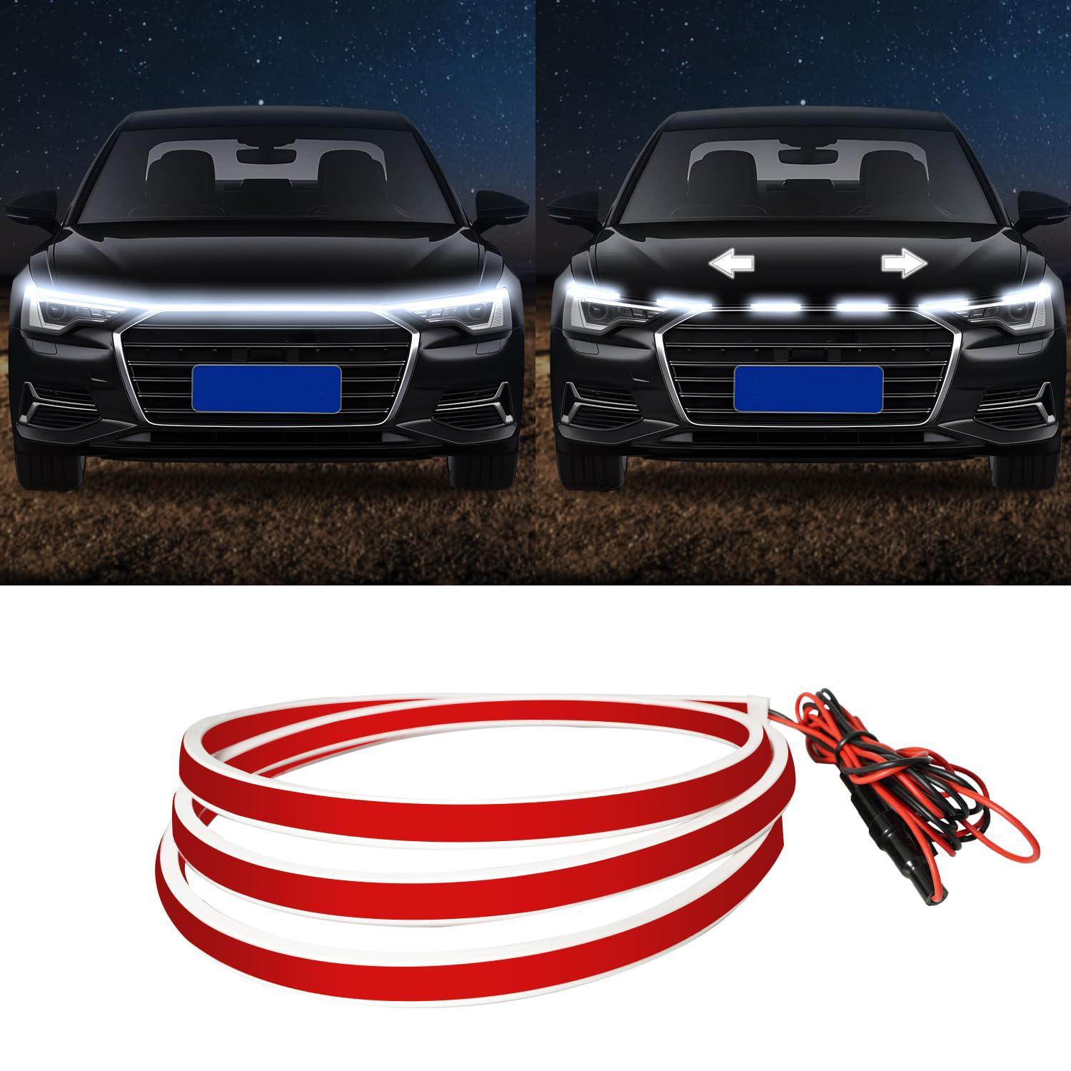 12V Scan Starting Car Hood Signal Light Car Daytime Running Light DRL Dynamic Auto Tuning Decorative Headlight Strip Universal 120cm(48in) белый