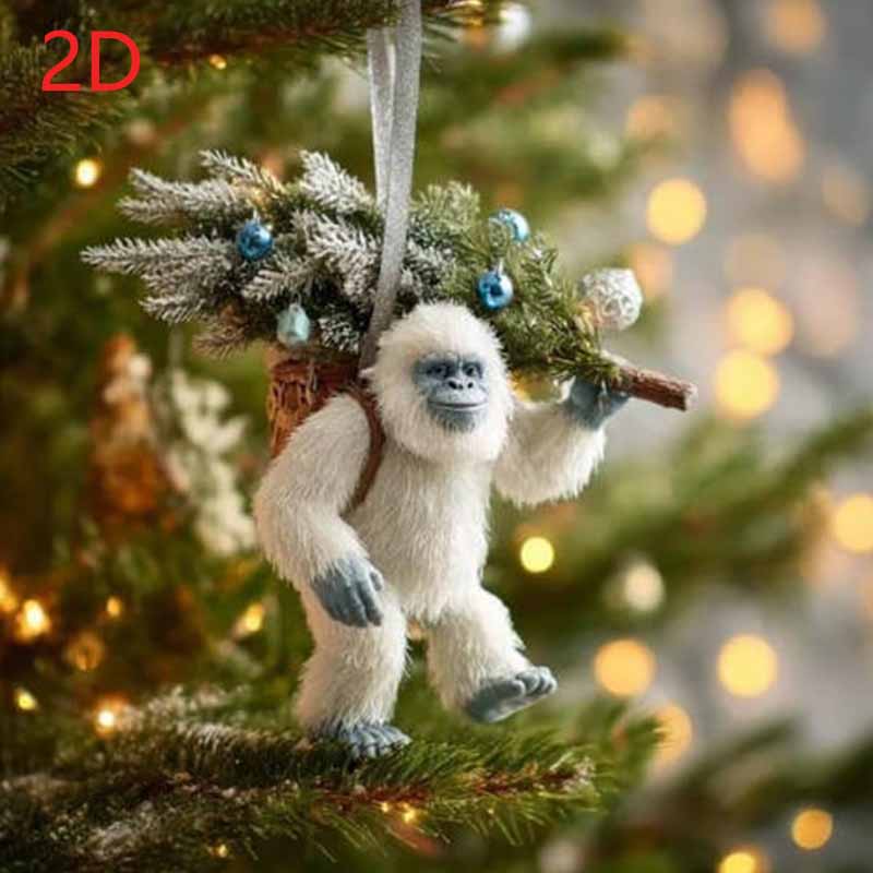 2D Flat  Bigfoot Christmas Acrylic Ornament - Fun Christmas Tree Yeti Decoration