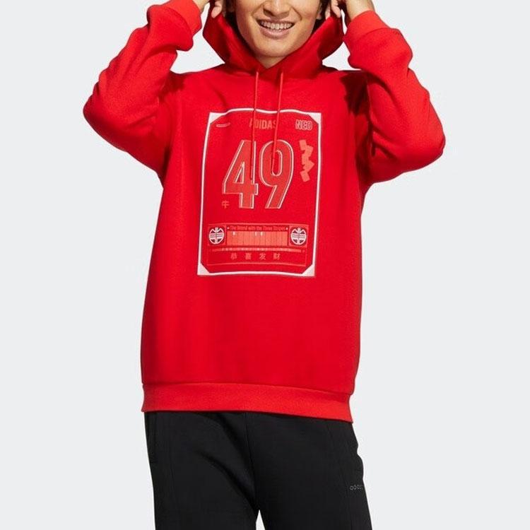 adidas Neo M Ssfv1 Hoodie American Vintage Casual Sports Printed Pullover Hooded Sweatshirt Men Hoodies Red H52977