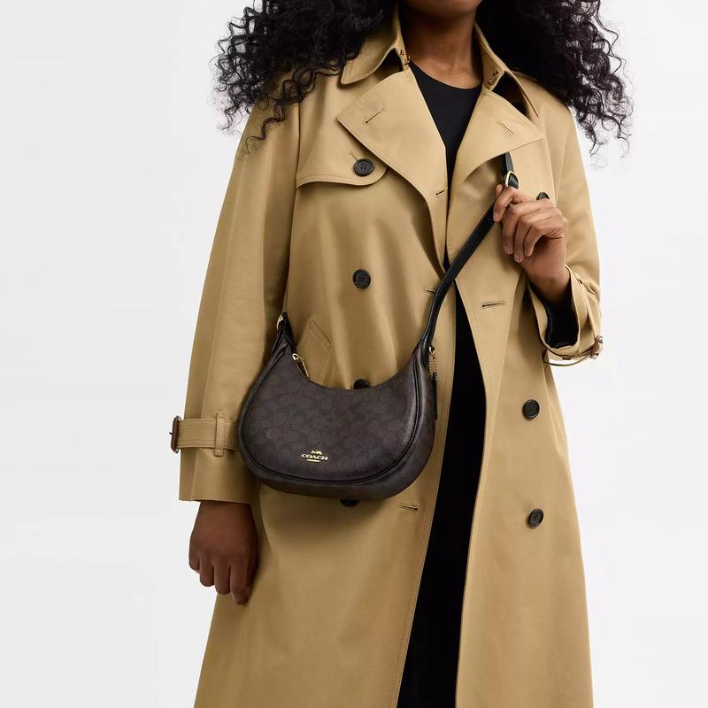 COACH 23 EMILY printed presbyopia coated canvas and smooth leather crescent bag shoulder bag medium size women's dark brown