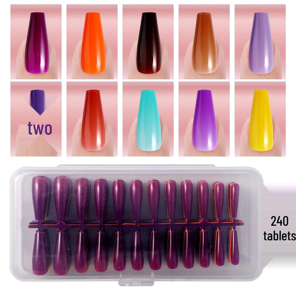 Solid Color Manicure Nail Tips Set with Multi-color Options - 240 Wearable Fake Nail Stickers