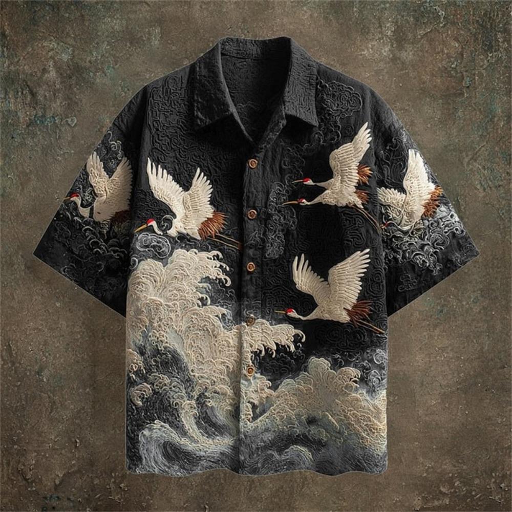 Men's Retro Color Block Style Short Sleeved Ethnic Retro Tribal Short Sleeved Linen Shirt Casual Fashion Shirt Top