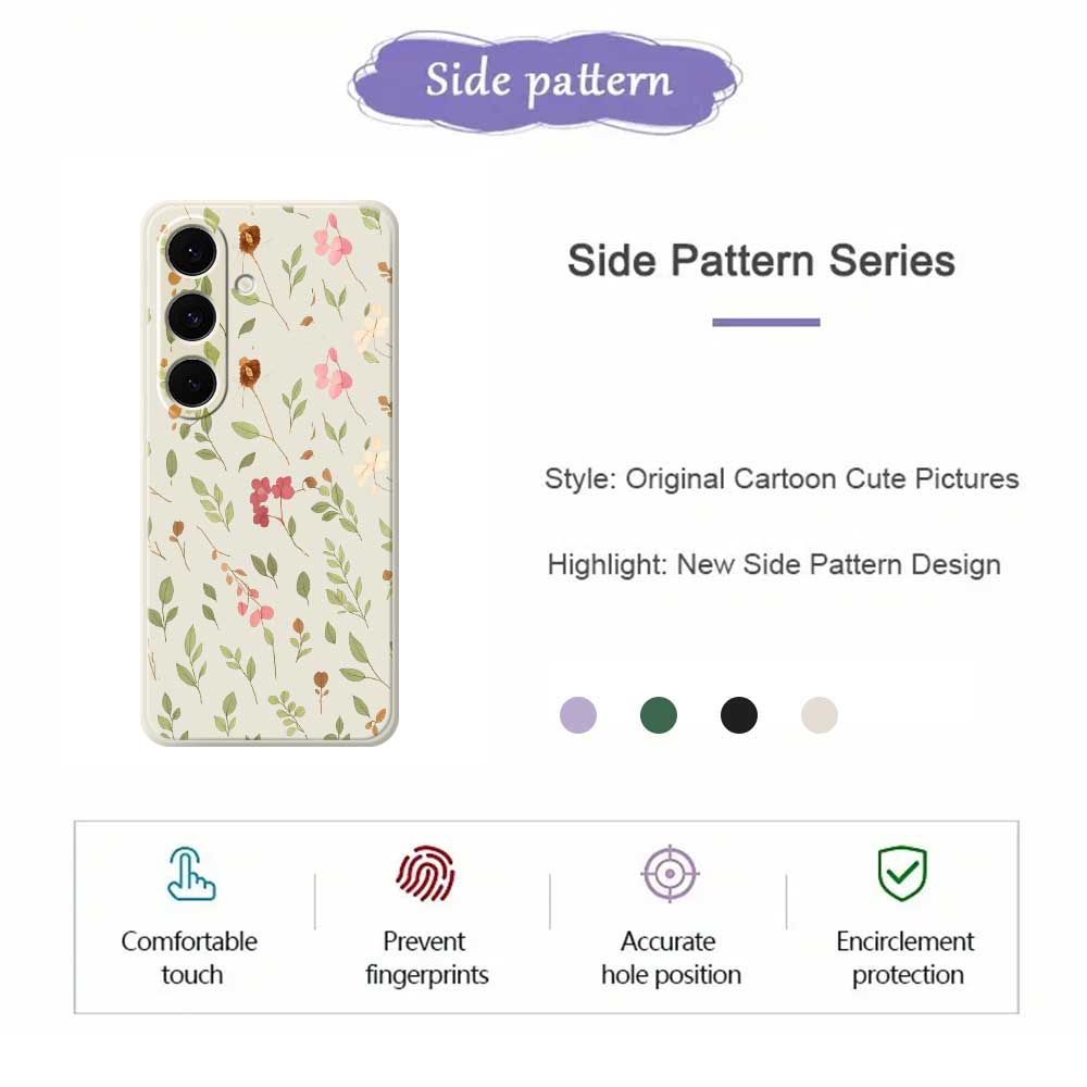 For Samsung Galaxy S25+ Case Small Flower Leaves Pattern Printing Straight Edge TPU Phone Back Cover