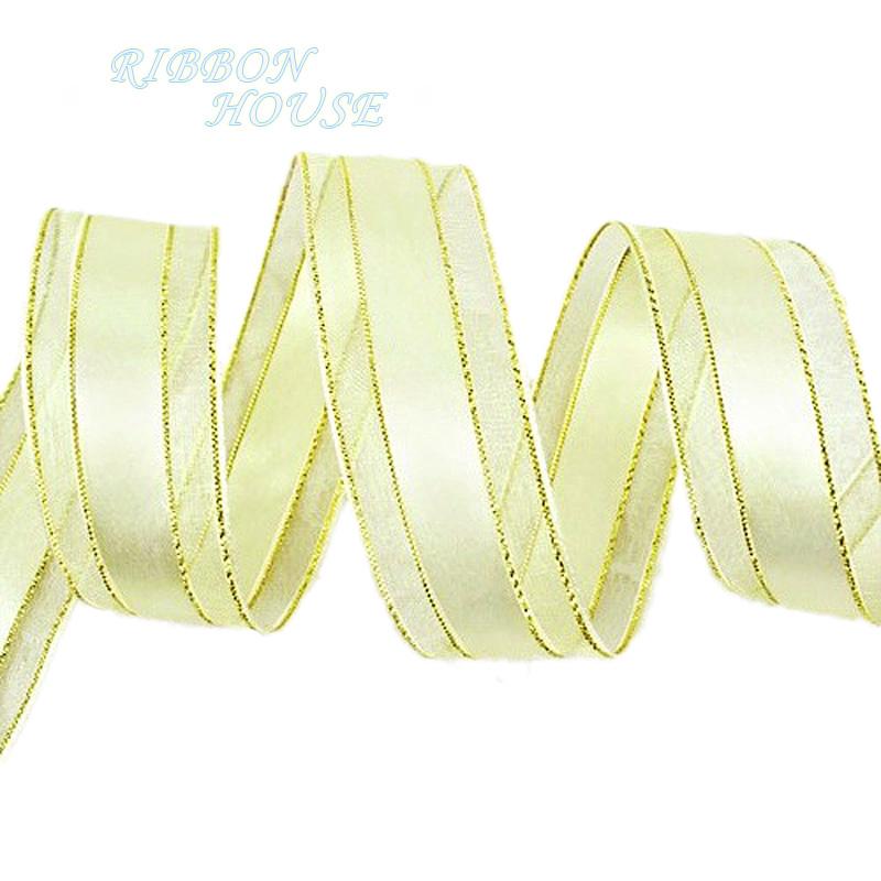 (25yards/roll) 25mm gold edge satin ribbon high quality gift packaging ribbon wedding gold ribbons