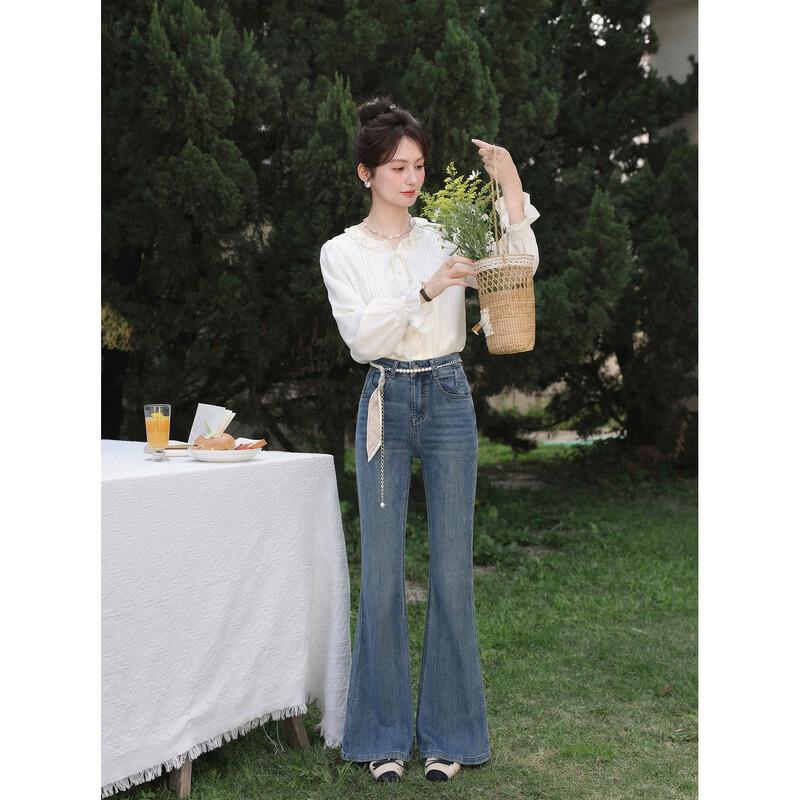 Women s Retro Blue Straight Micro-Flare Jeans S