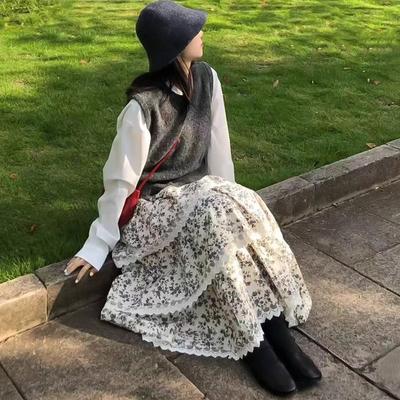 French Floral Skirt for Women In Spring and Summer New High-waisted Slim A-line Lace Retro Style Cake Skirt