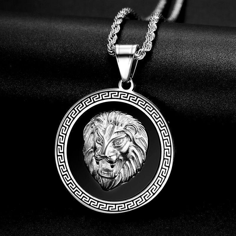 Stainless Steel Gold Plated Circular Champion Necklace for Men Inlaid Zircon Lion Pendant Necklace Gold Plated Jewelry