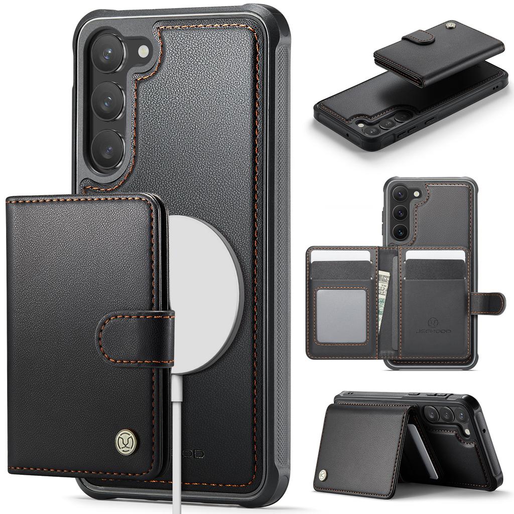 For Samsung Galaxy S23+ Case JEEHOOD J09 RFID Blocking Card Holder Leather Back Phone Cover Magnetic Case