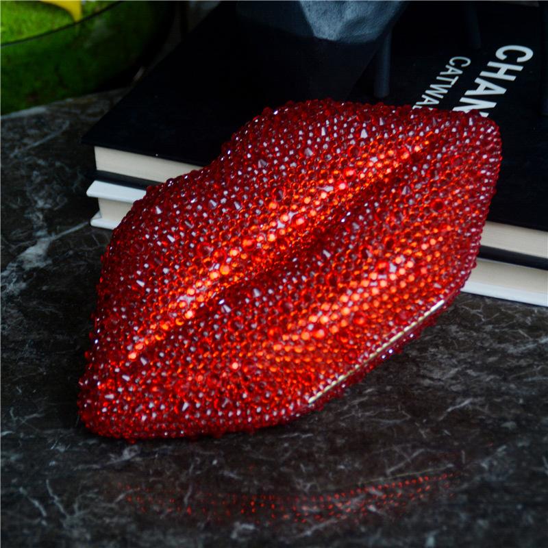 Dinner Bag Women's Lip Chain Bag European and American Style Diamond-set Nightclub Hand-held Party Rhinestone Bag Party Bag