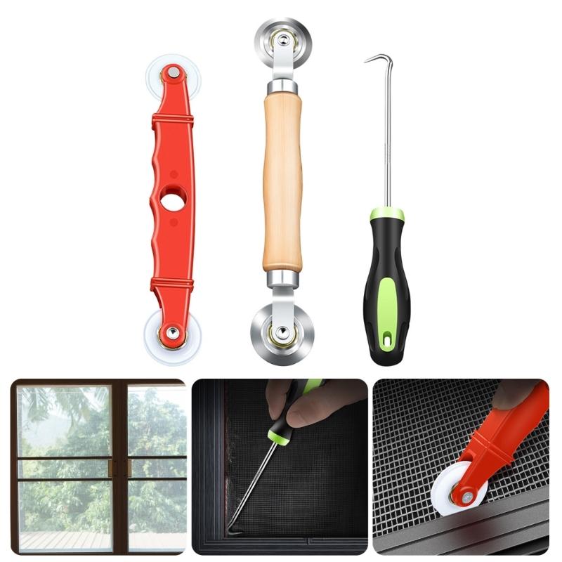 Double Head Spline Roller Tool Set With Nylon Wheel Rubber Strips For Aluminum Frame Screen Door Window Maintenance