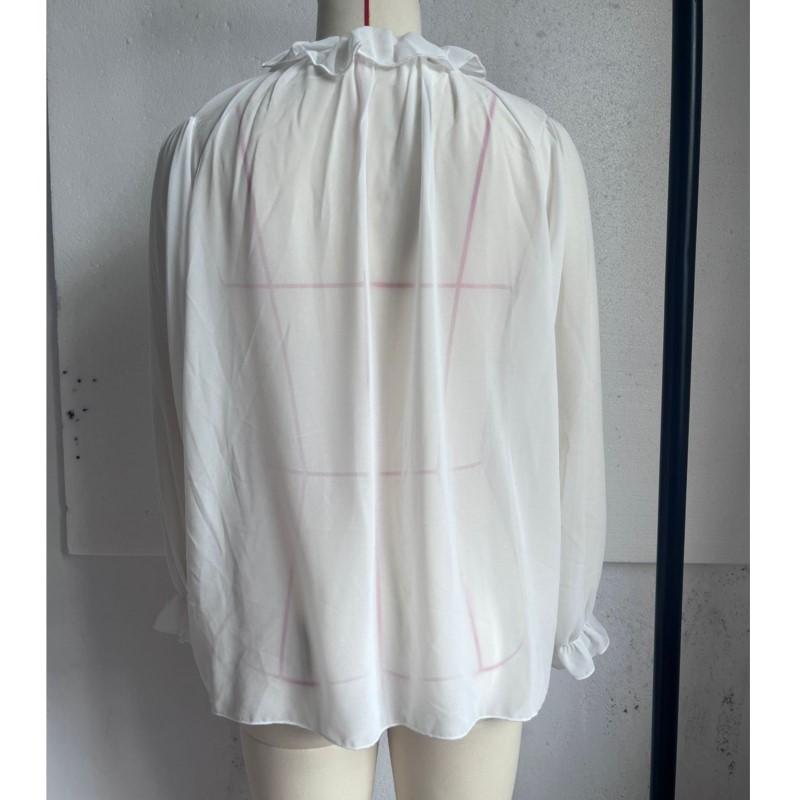 Damen Sommer Weißes Hemd Einfach Locker V-Ausschnitt Mode Uni Rüschen Spleißdesign Langarm Top Lässig Schnürung Blusen Damen